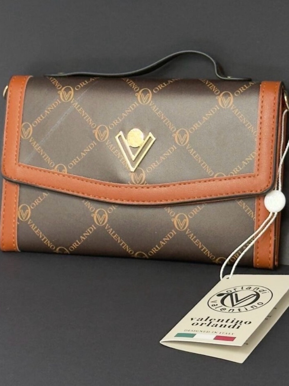 Valentino Orlandi Brown & Tan Logo Crossbody Bag NWT